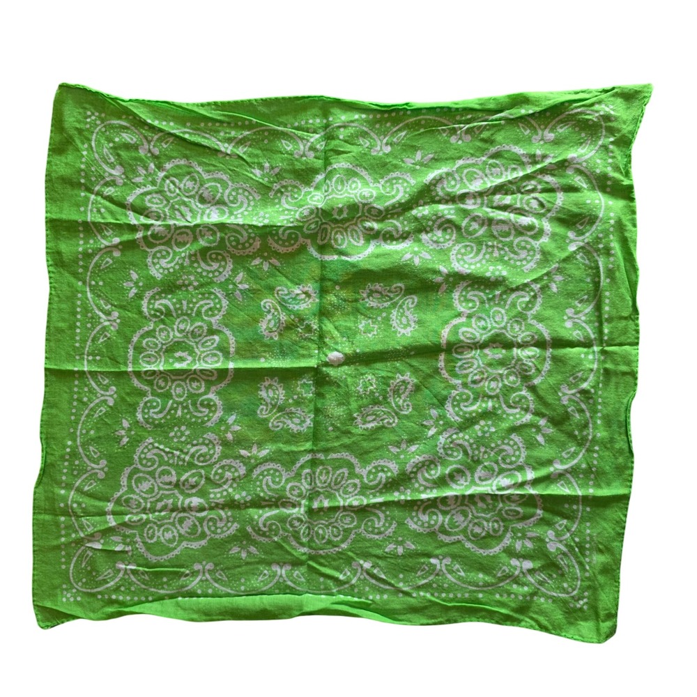 Vintage Style Neon Green Paisley Cotton Bandana Square Scarf Handkerchief